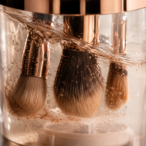 Velveet automatic makeup brush cleaner on a vanity