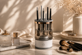 Velveet automatic makeup brush cleaner on a vanity